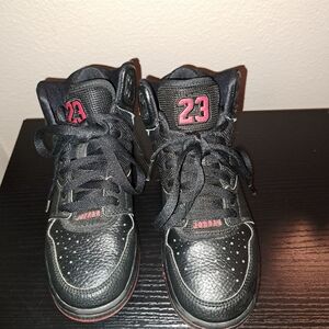 Kids Black & Red Jordan Basketball Shoes with '23' Accent. Size 4Y